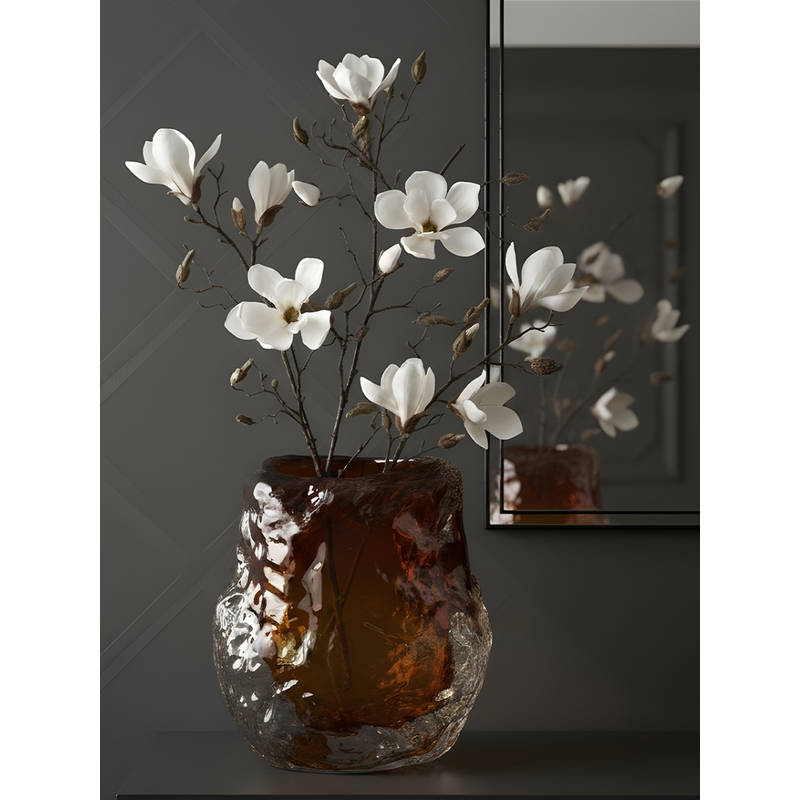 Aarvi Decor Amber Ice Transparent Orange Glass Vase (S)
