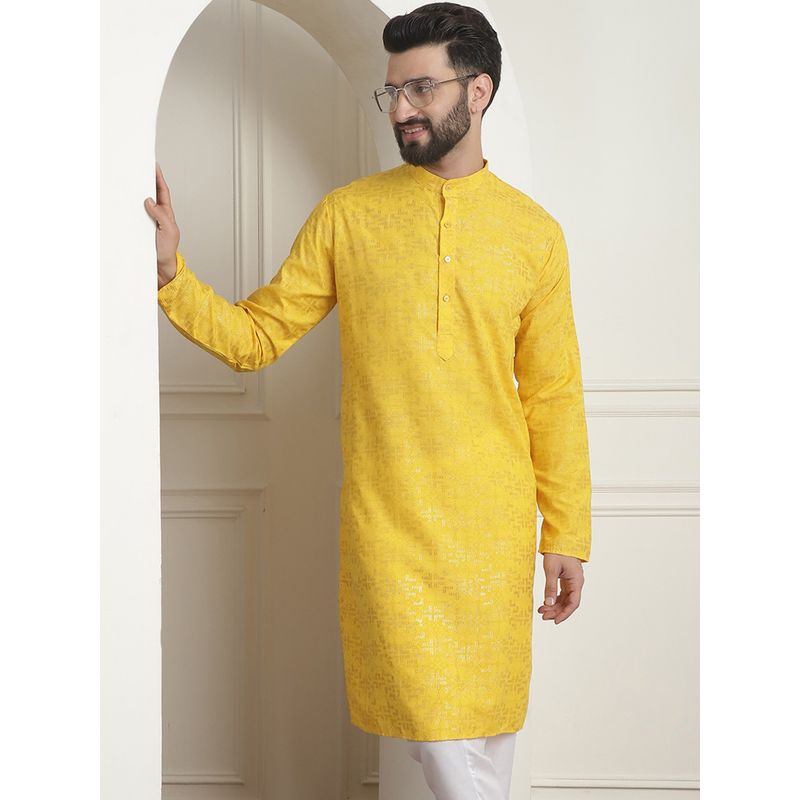 SOJANYA Men Cotton Foil Printed Mustard Long Kurta (40)