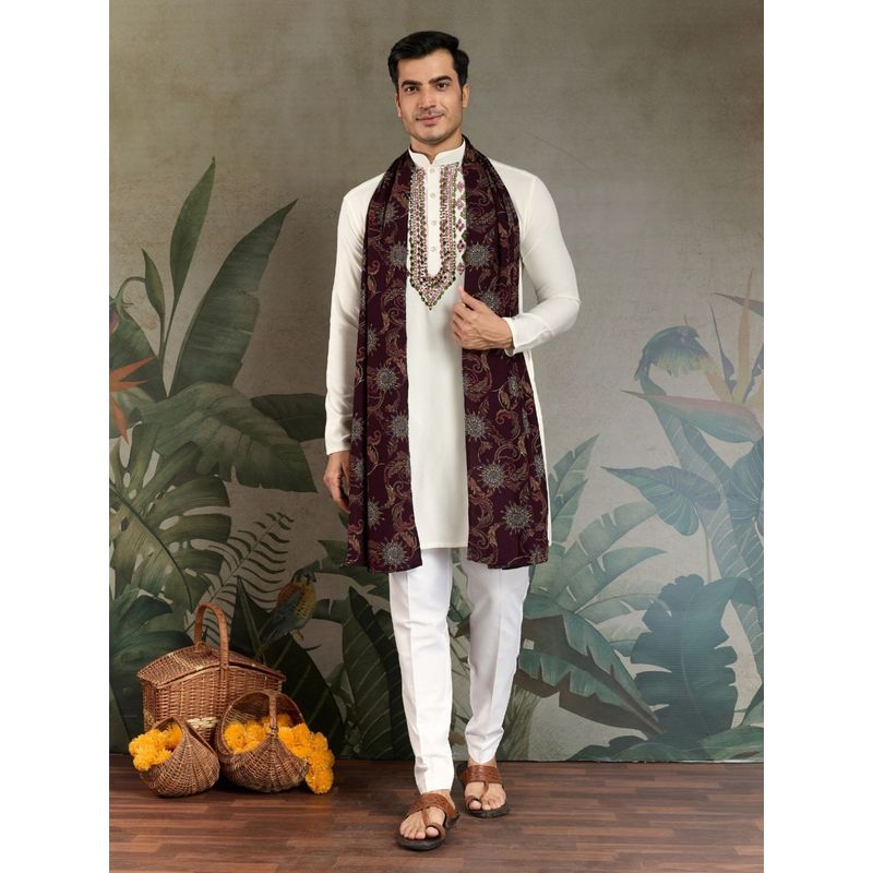 Odette White Viscose Rayon Embroidered Stitched Kurta (2XL)