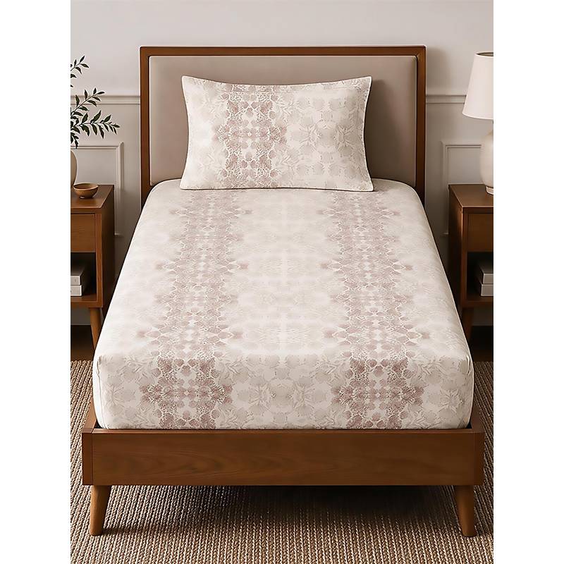 Linen Home 100% Percale Cotton Percale Fitted Bedsheet With 2 Pillow Cover Cherrish (Single)