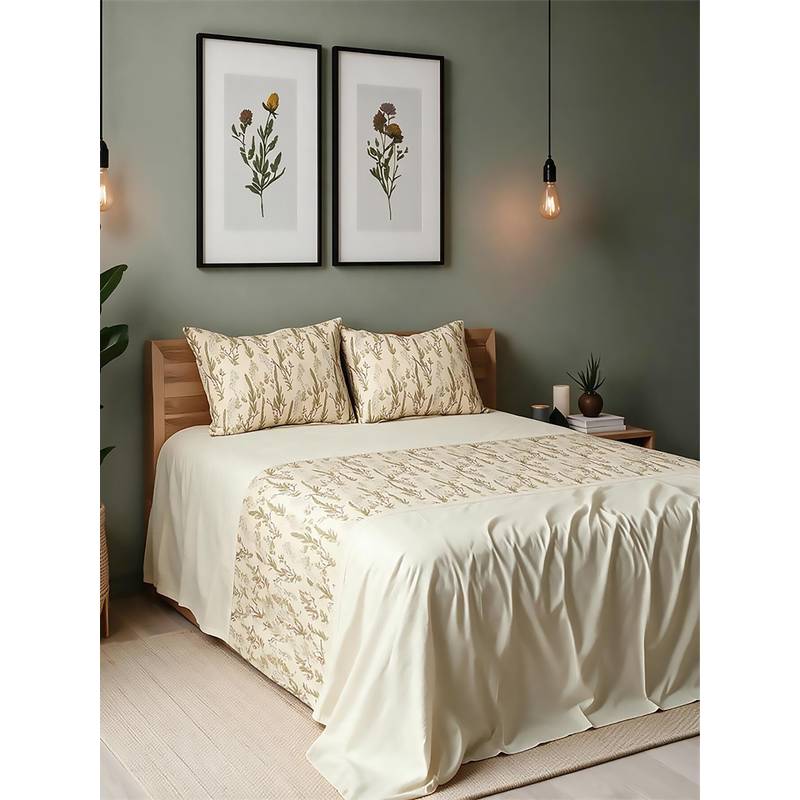 Linen Home 100% Percale Cotton Percale Flat Bedsheet With 2 Pillow Covers Moss and Fern (Queen)