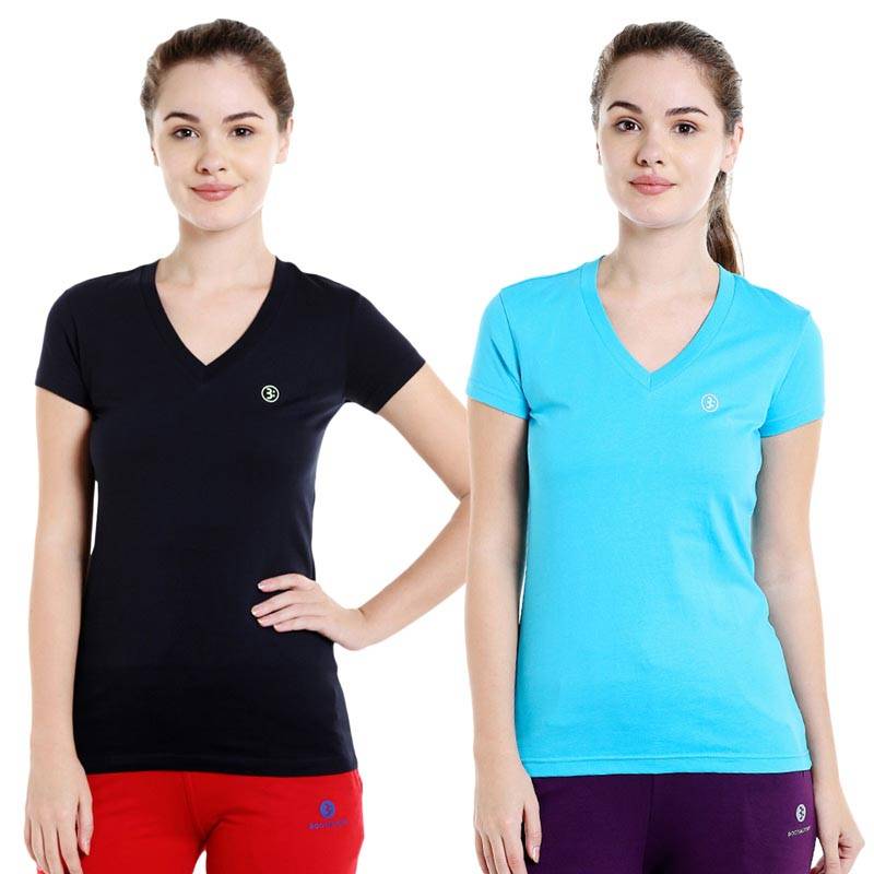 Bodyactive Multi Color T-shirt for Women - TS14-NATUR-2PCS-S