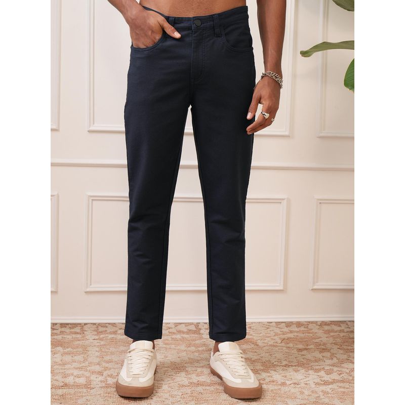 LOCOMOTIVE Men Navy Blue Mid Rise Straight Fit Ankle Length Trouser (30)