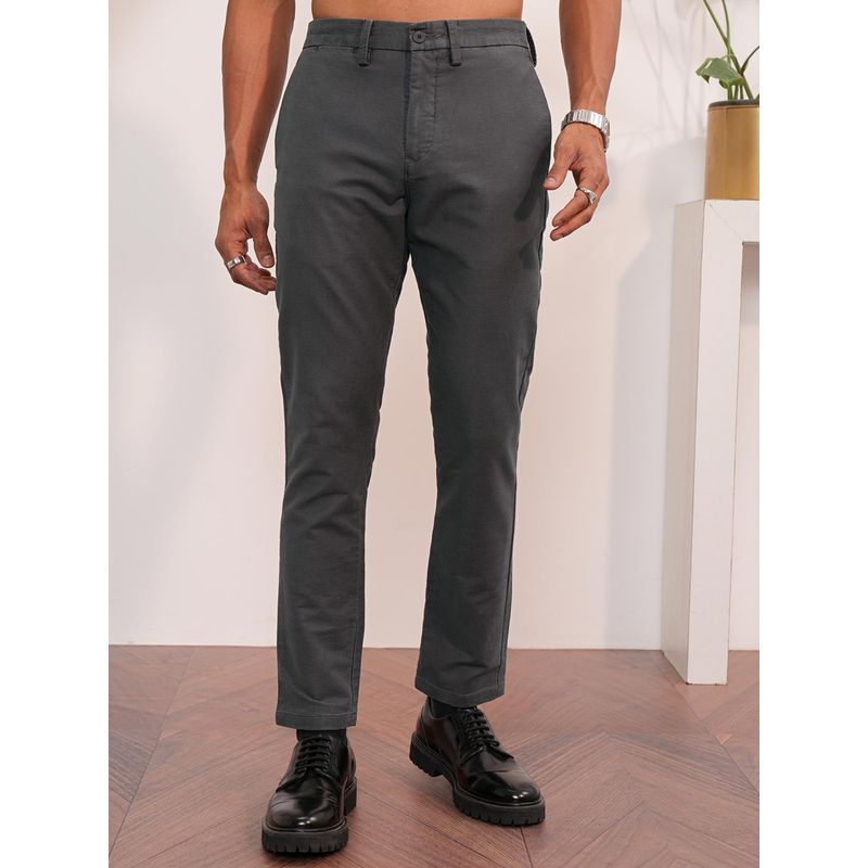 LOCOMOTIVE Men Charcoal Straight Fit Ankle Length Trouser (30)