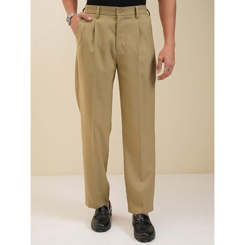 LOCOMOTIVE Men Khaki Straight Fit Formal Trouser (32)