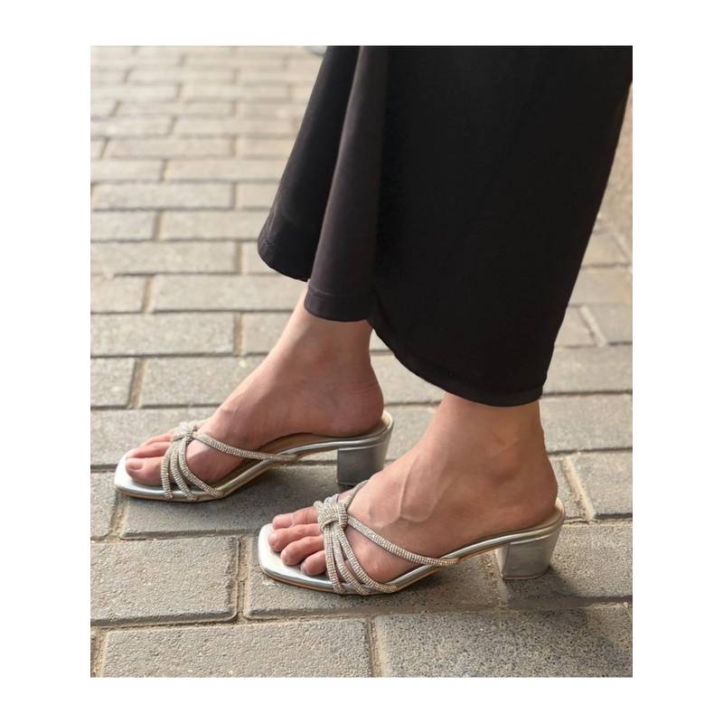 Shoe that fits you Womens Silver Lacey Block Heels (EURO 35)