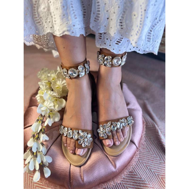 Sandal Stories Brown Crystal Glam Sandals (EURO 37)