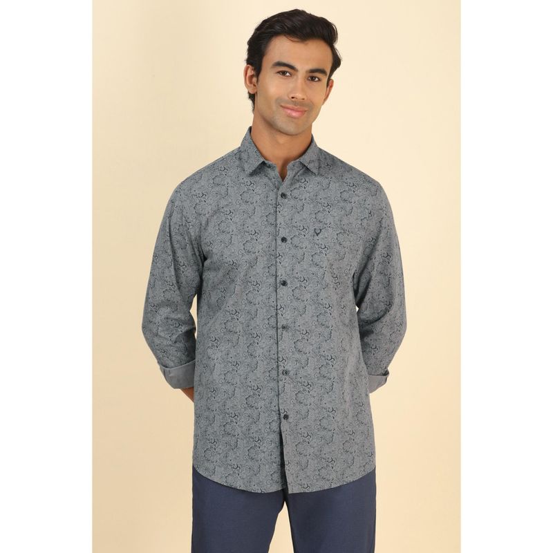 Allen Solly Men Grey Printed Full Sleeves Casual Shirt (39)