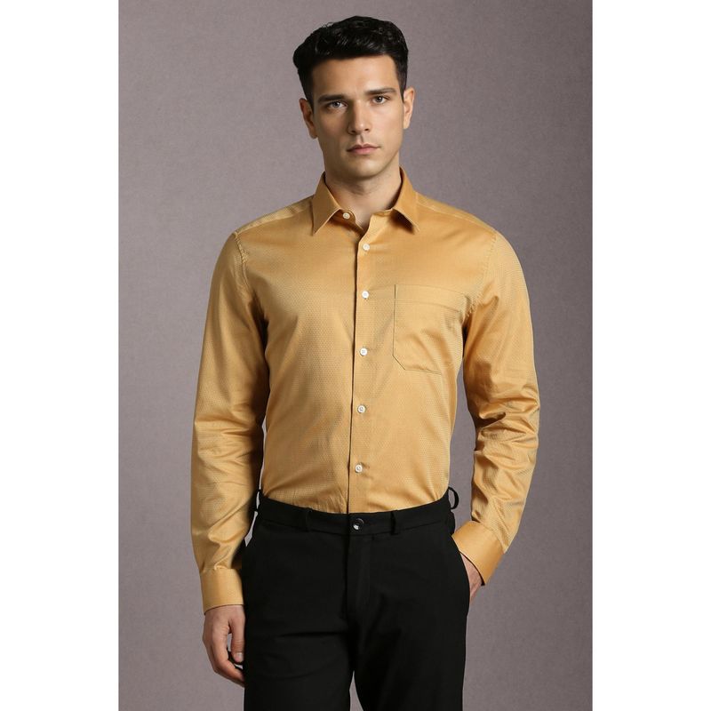 Louis Philippe Men Yellow Textured Full Sleeves Formal Shirt (40)