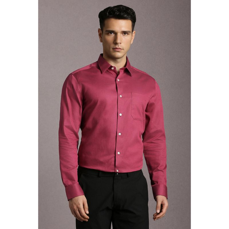 Louis Philippe Men Magenta Textured Full Sleeves Formal Shirt (39)