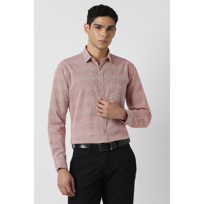 Van Heusen Men Peach Print Full Sleeves Party Shirt (42)