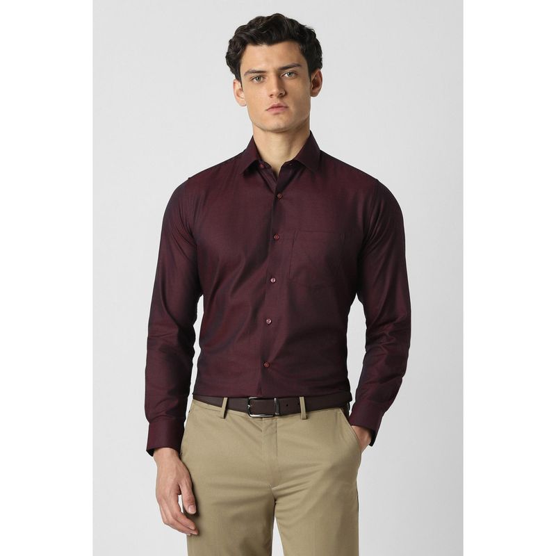 Van Heusen Men Maroon Textured Full Sleeves Wedding Shirt (44)