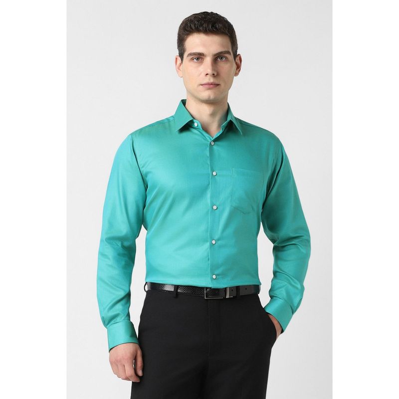 Van Heusen Men Blue Textured Full Sleeves Wedding Shirt (39)