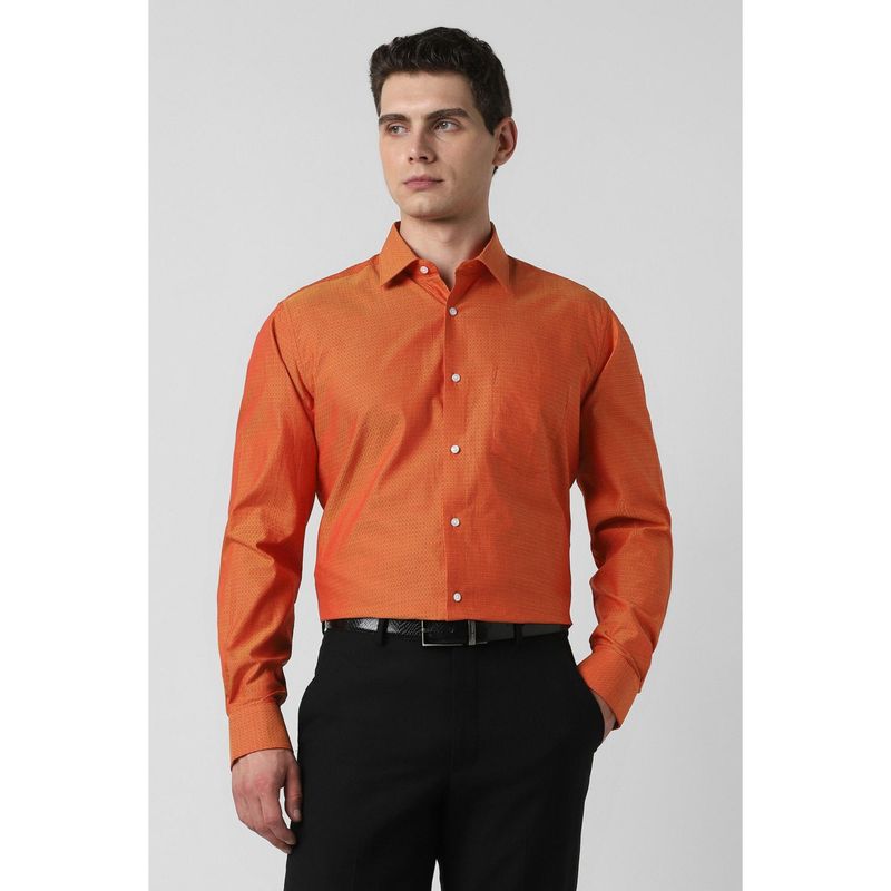 Van Heusen Men Orange Textured Full Sleeves Wedding Shirt (39)