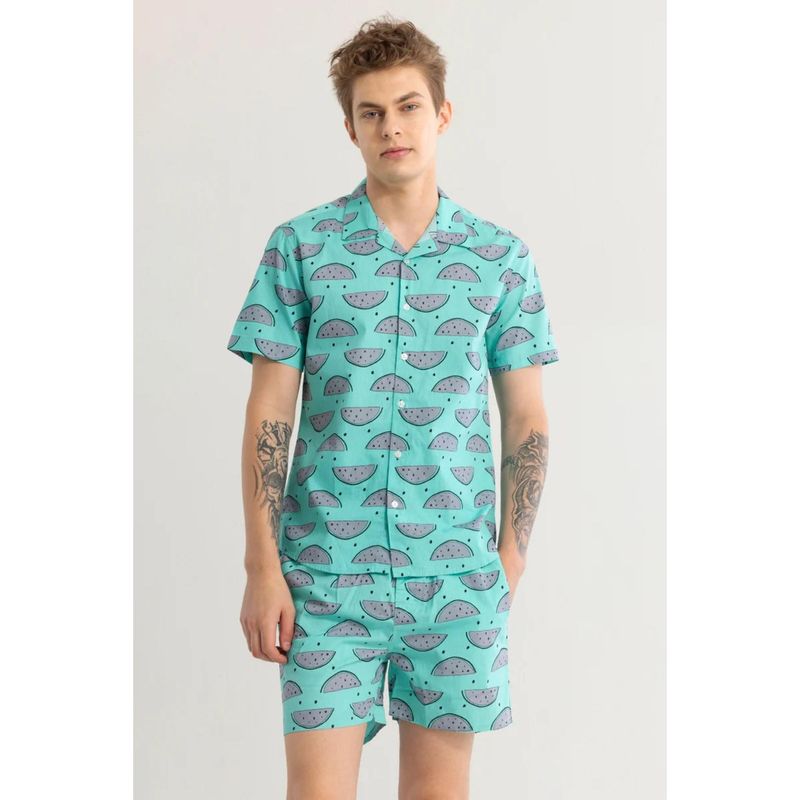 Snitch Melonaire Sky Blue Printed Shirt with Shorts Co-Ord (Set of 2) (2XL)