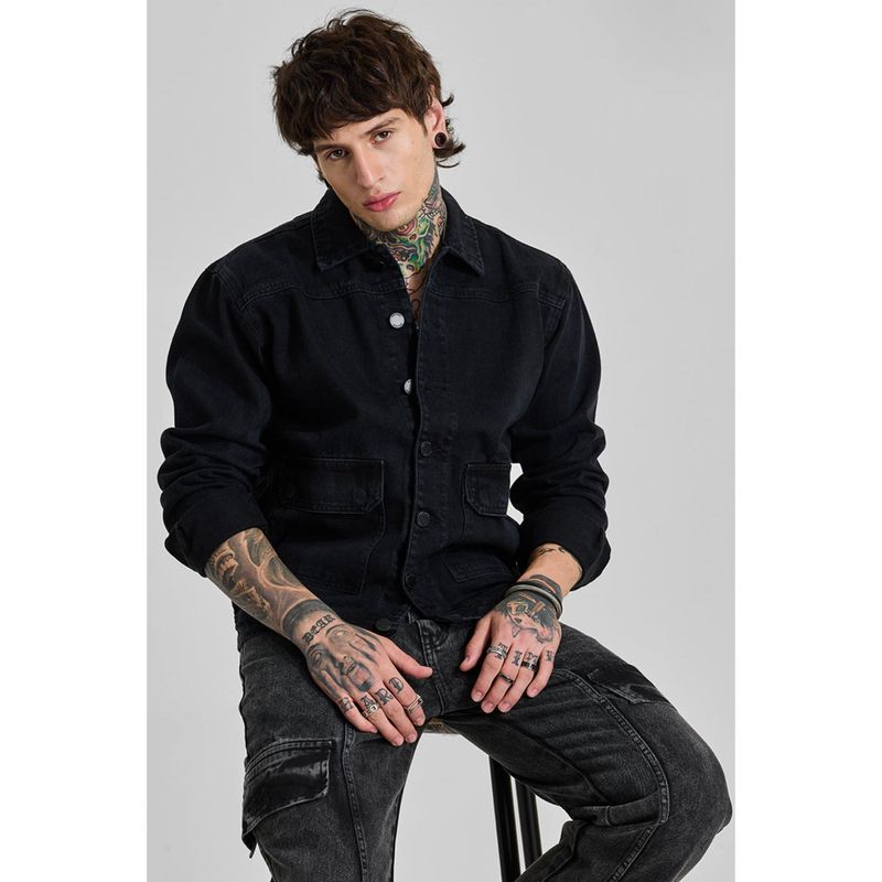 Snitch Black Double Pocket Denim Jacket (2XL)