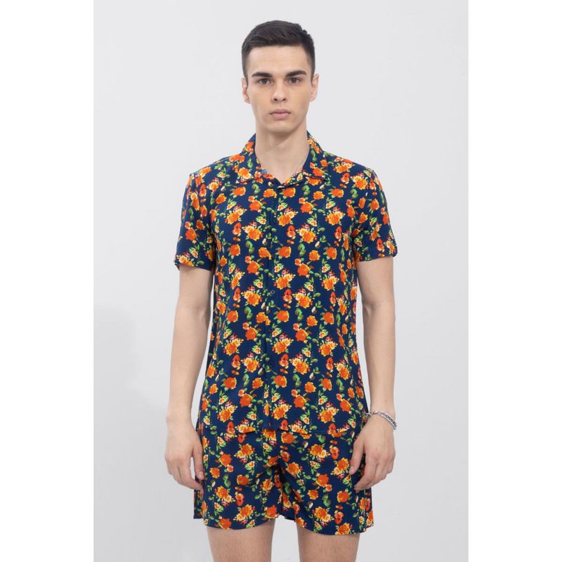 Snitch Rose Navy Blue Shirt with Shorts Co-Ord (Set of 2) (S)