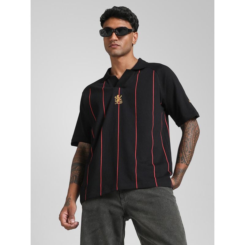 Puma X Rcb Mens Stripes Black Polo T-Shirt (M)