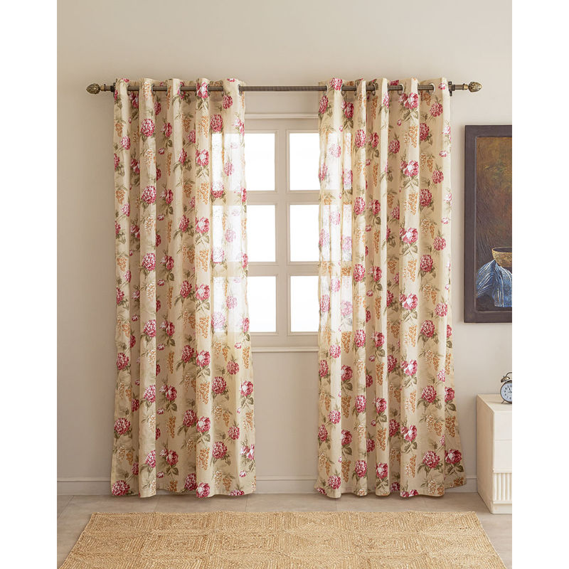 The Home Story Sheer Door Curtains Linen Textured With Eyelets & Tieback Beige (7 Feet)