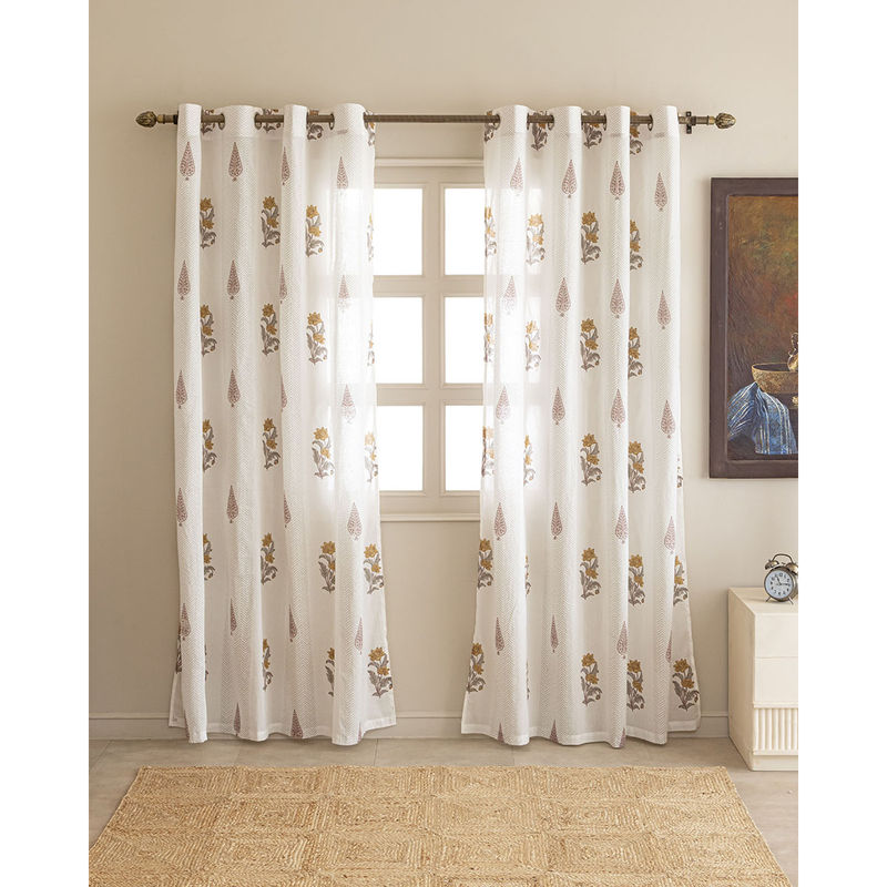 The Home Story Sheer Door Curtains Linen Textured With Eyelets & Tieback White (9 Feet)