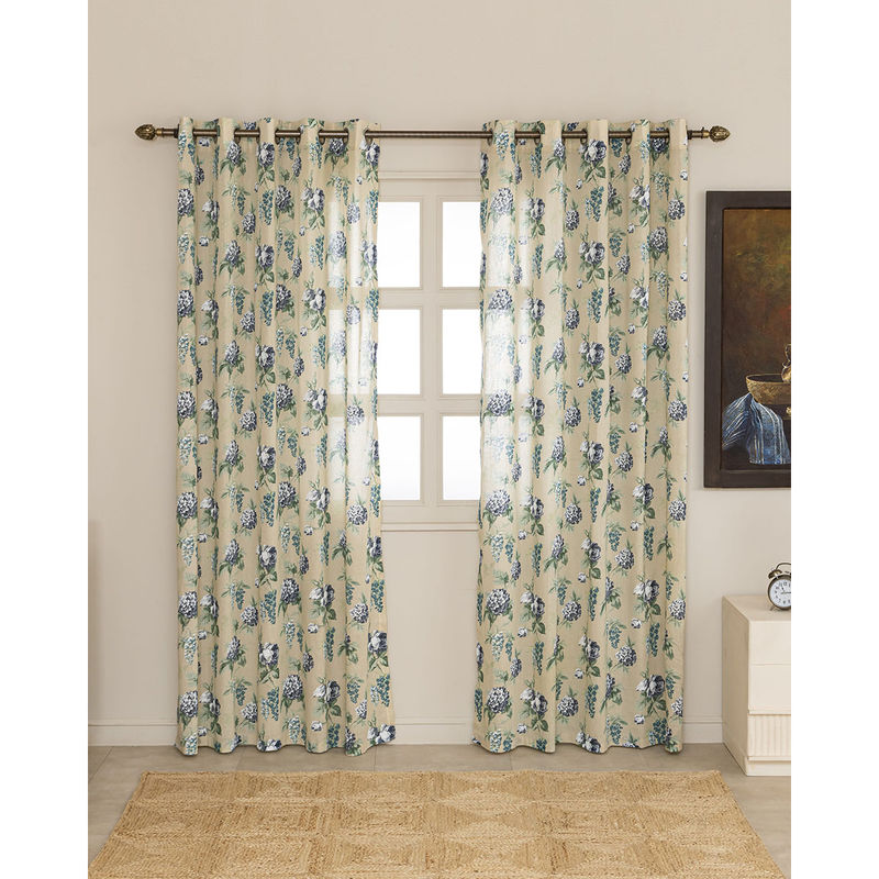The Home Story Sheer Door Curtains Linen Textured With Eyelets & Tieback Beige (7 Feet)