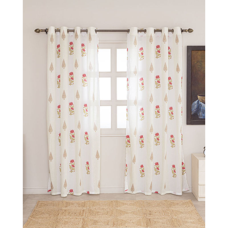 The Home Story Sheer Door Curtains Linen Textured With Eyelets & Tieback White (7 Feet)