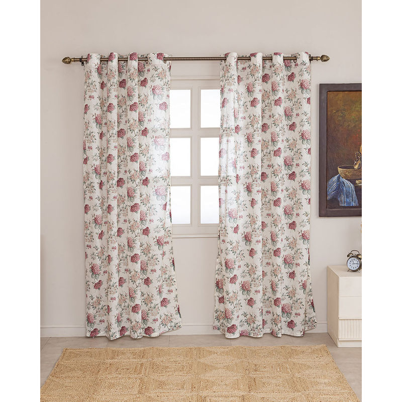 The Home Story Sheer Window Curtains Linen Textured With Eyelets & Tieback White (5 Feet)