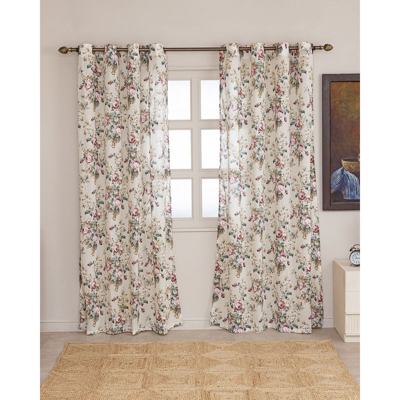 The Home Story Sheer Door Curtains Linen Textured With Eyelets & Tieback Off White (9 Feet)