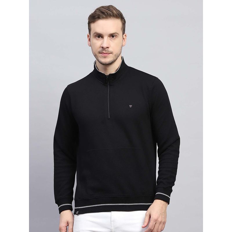 Monte Carlo Men Textured Black High Neck Full Sleeve T-Shirt (L)
