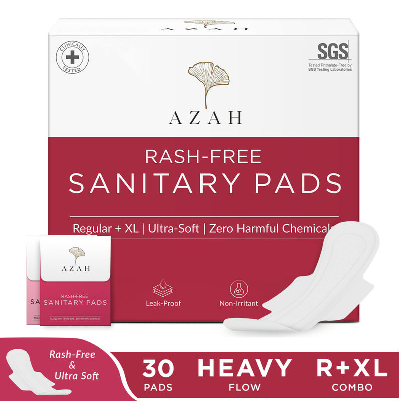 Azah Sanitary Pads For Women 100% Rash Free 3x More Absorbent Ultra Soft R+XL - Pack of 30