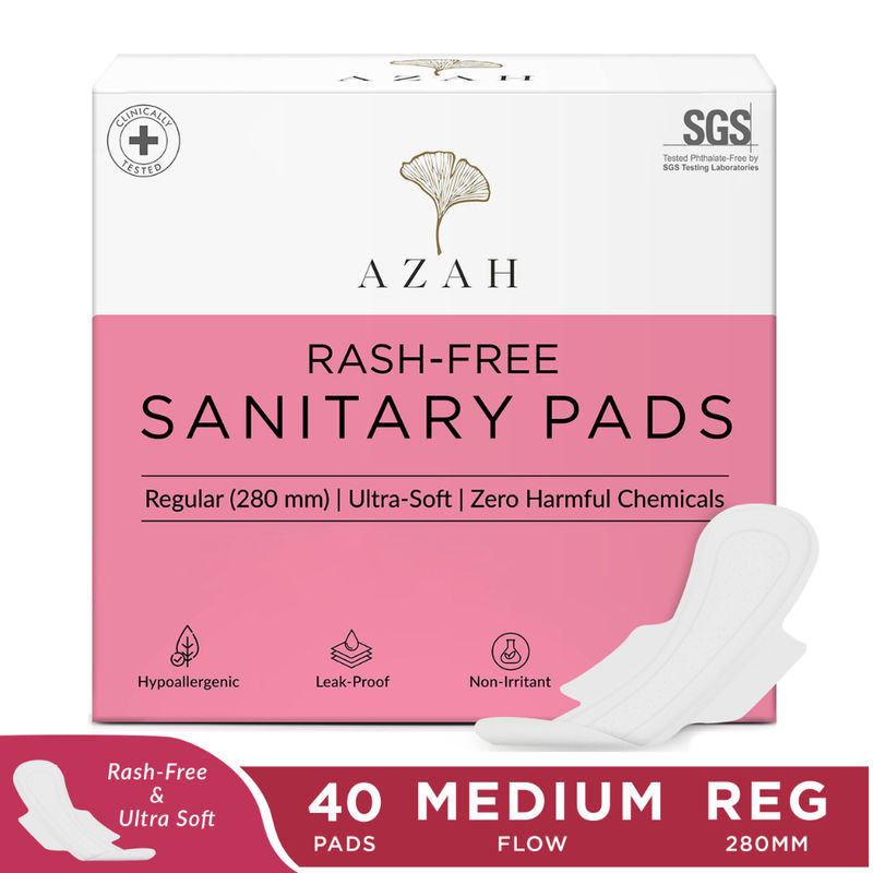 Azah Sanitary Pads For Women 100% Rash Free 3x More Absorbent Ultra Soft Reg - Pack of 40