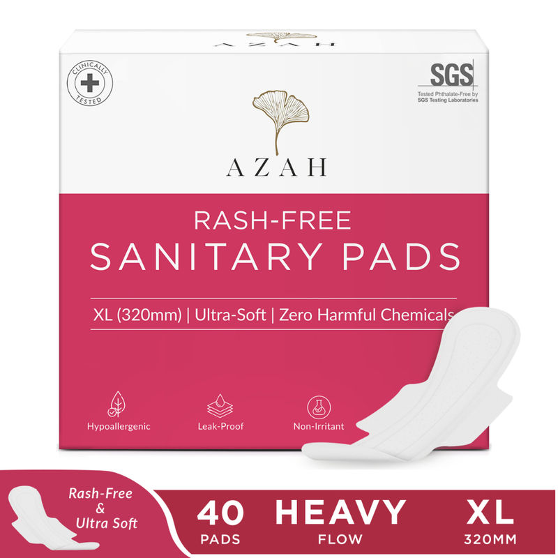Azah Sanitary Pads For Women 100% Rash Free 3x More Absorbent Ultra Soft XL - Pack of 40