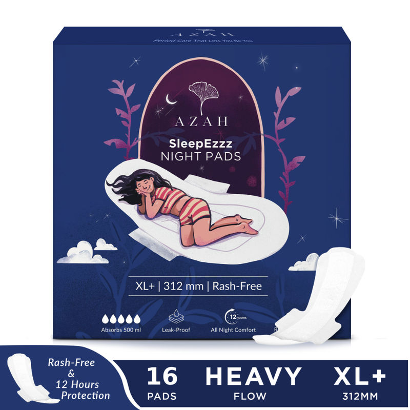 AZAH SleepEzzz Night Sanitary Pads L, 0% Leaks, Ultra Absorbent, Longer, Wider Pad - Pack of 16