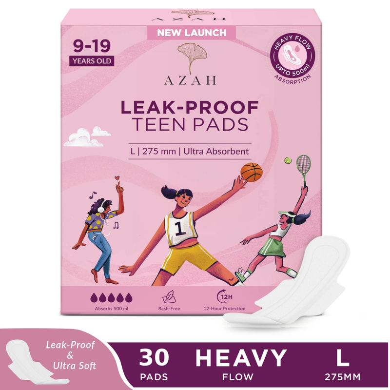 AZAH Pads For Girls, Heavy Flow Coverage, 12 Hour Leakproof, 275 MM Sanitary Pad - Pack of 30