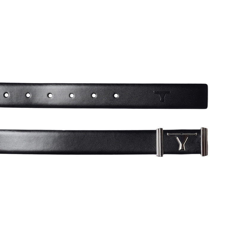 Bulchee Men's Genuine Leather Flat Buckle Belt (Formal, Black) (L)
