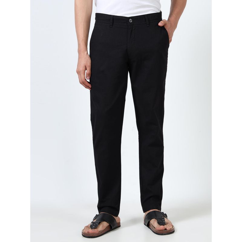 SILISOUL Black Men Linen Blend Regular Fit Trouser (32)