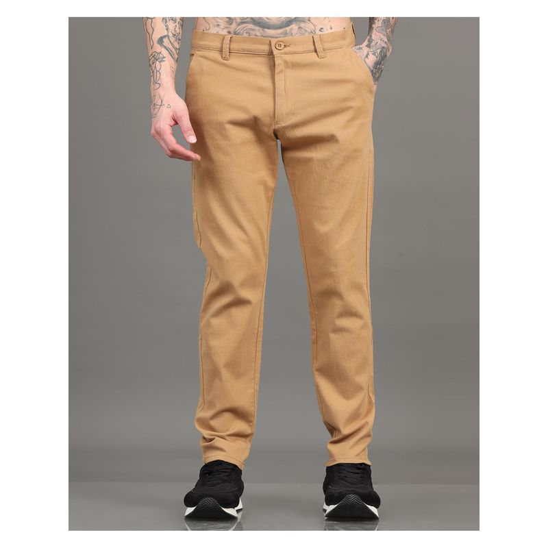 SILISOUL Khaki Men Cotton Regular Fit Trouser (30)