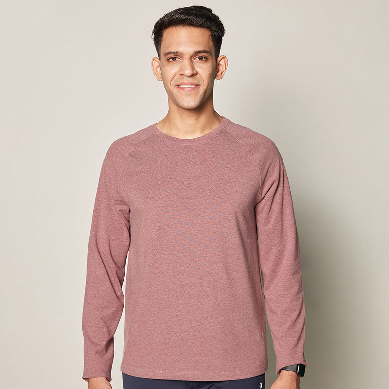 GLOOT Anti Odor Cotton Long Sleeve Round Neck T-Shirt - GLA010 Burgundy Melange (M)