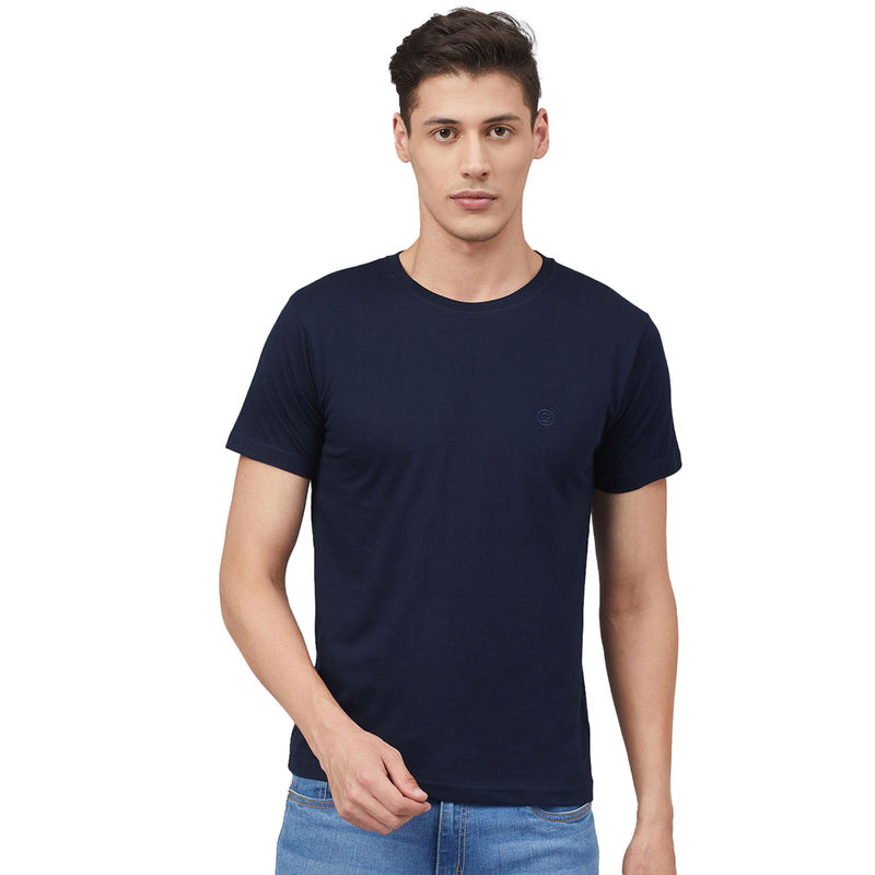 CHKOKKO Navy Blue Round Neck T-Shirt (XL)