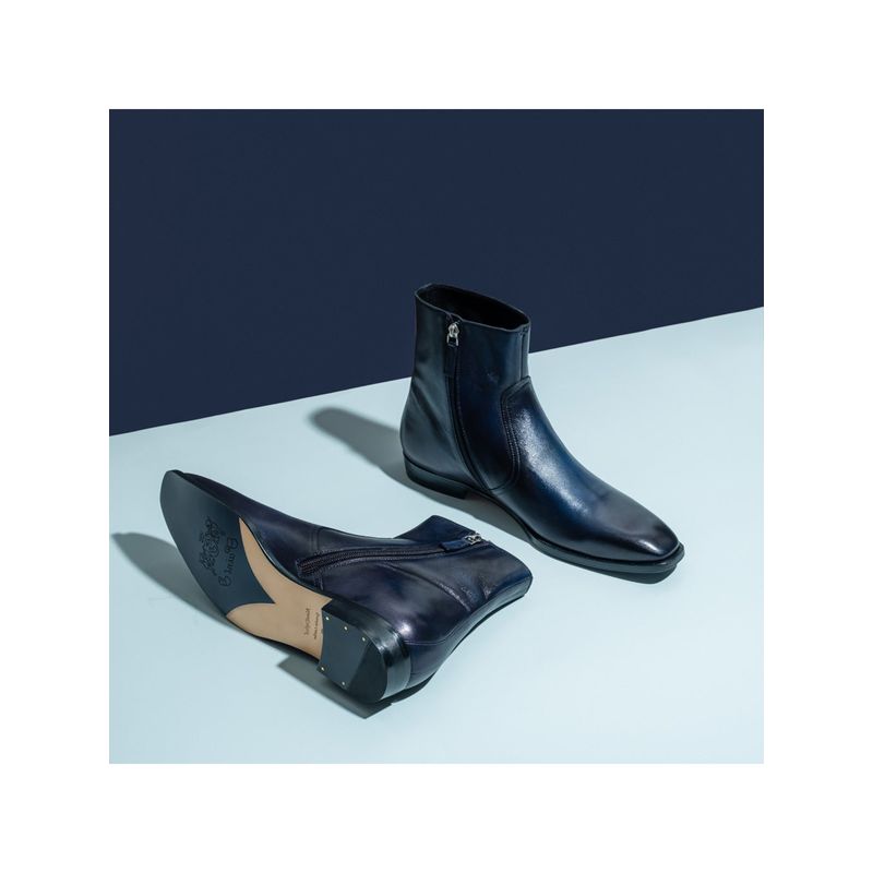 Saint G Salvatore Navy Blue Leather Ankle Chelsea Boots (UK 6)