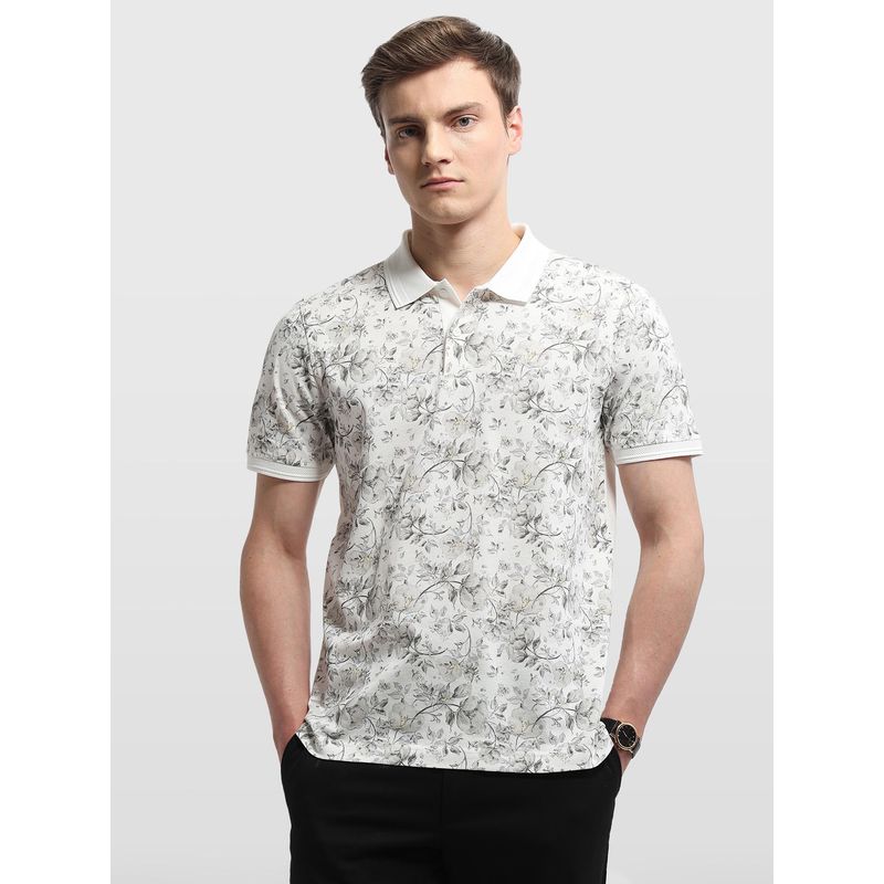 Arrow White Floral Printed Regular Fit Polo T-Shirt (L)