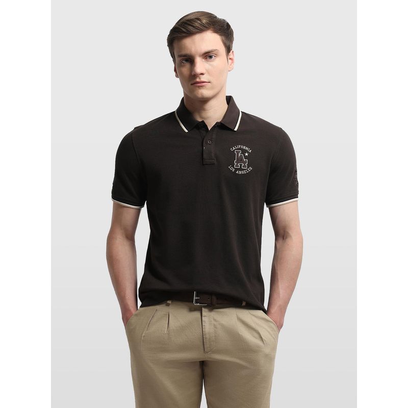 Arrow Sports Brown Solid Regular Fit Polo T-Shirt (L)