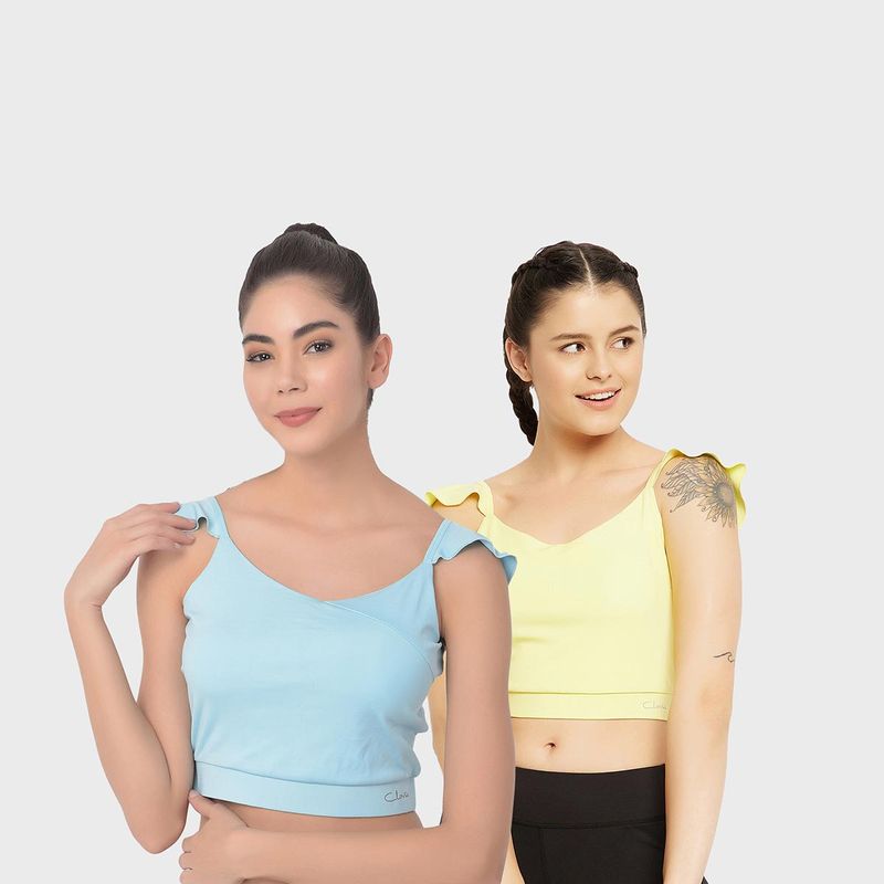 Clovia Comfort-Fit Active Crop Top with Removable Pads Multi-Color (Pack of 2)(M)