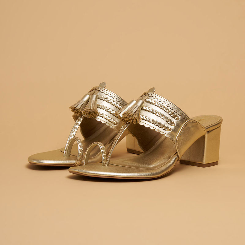Eridani Gold Eshika Kolhapuri Braided Sandal Heels (EURO 35)
