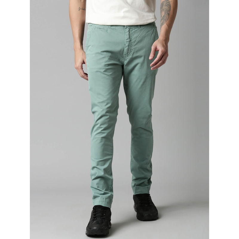 BREAKBOUNCE Sage-Green Skinny Fit Solid Trouser (30)