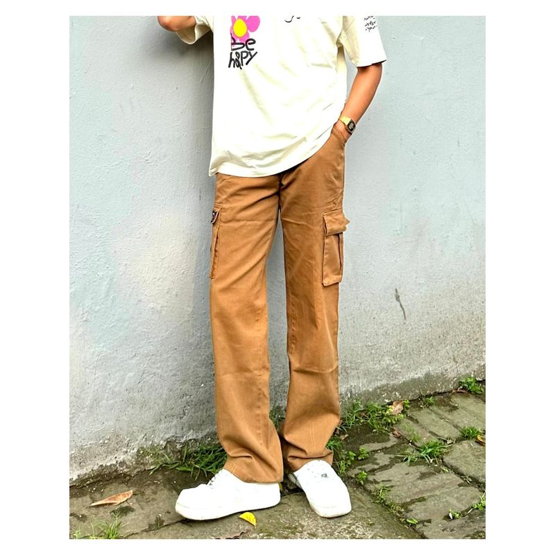 Off Duty India Seoul Wide Leg Men Trouser Cargos Brown (32)