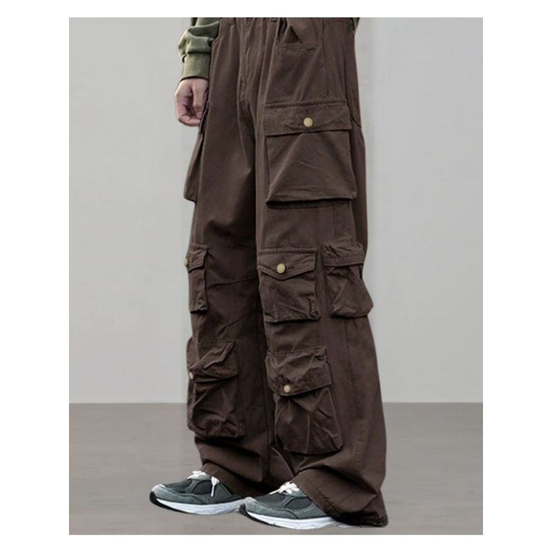 Off Duty India Multi Purpose Pocket Oversized Straight Trousers Brown (34)