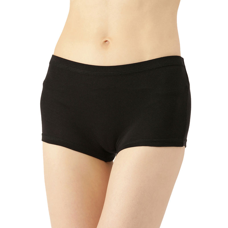 Leading Lady women Brief Pack of Single Cotton Elastane Low-Rise Solid Boy Shorts - Black (L)