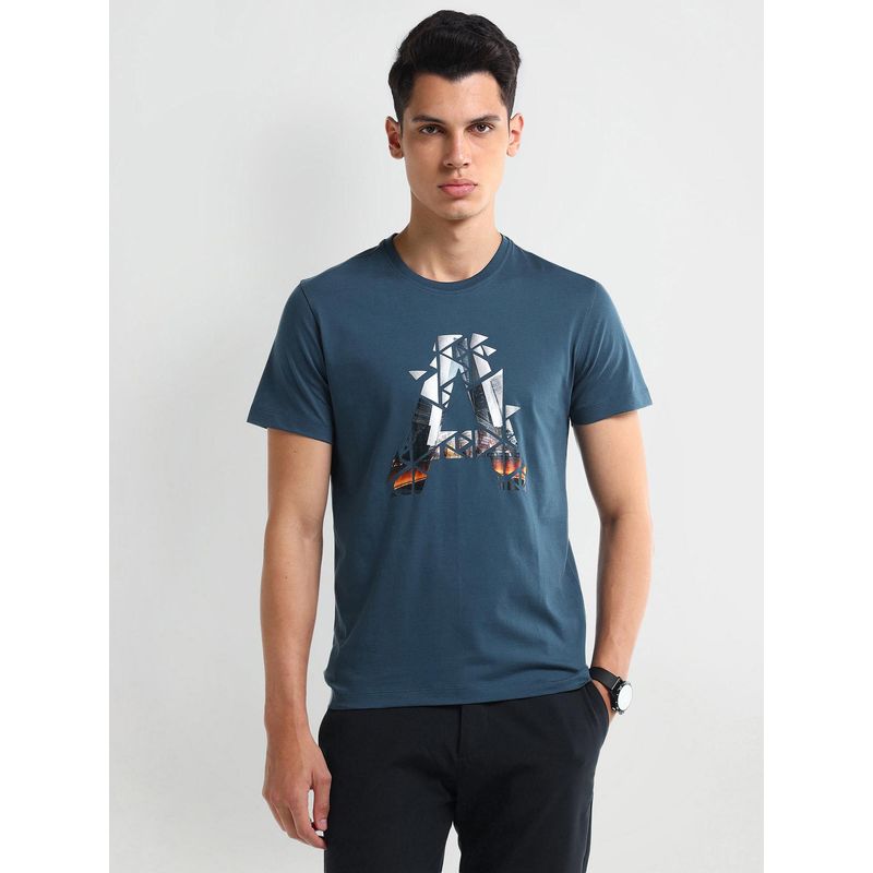 Arrow Men's Cotton Teal Graphic T-Shirt (M)