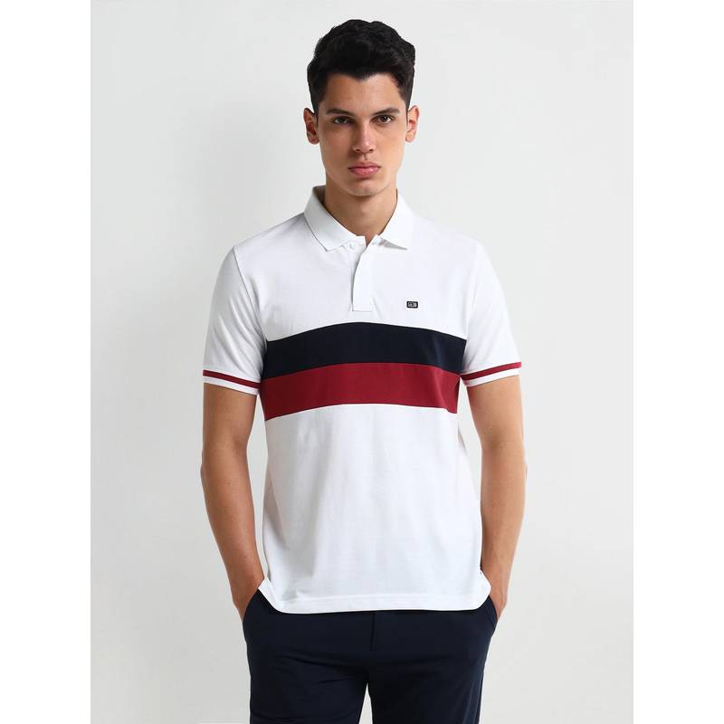 Buy Arrow Men's White Colorblock Polo T-Shirt Online